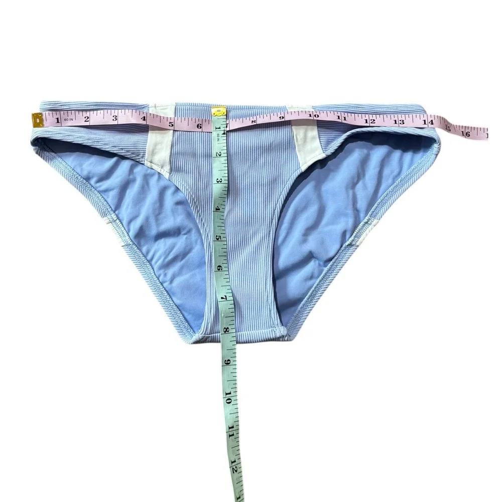 L*Space Penny Full Ribbed Bikini Bottom Light Blue‎ White Stripe Small NWT